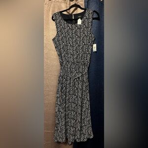 Navy & White Floral Sleeveless Long Dress